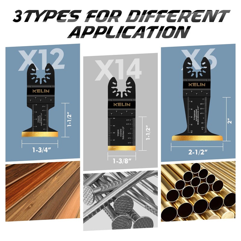 KELIN 32pcs Titanium Oscillating Tool Blades, Universal Multitool Blades for Metal Wood Cutting, Oscillating Saw Blade for Metal Hard Material, Multi Tool Blades Kits Fit Dewalt Bosch Milwaukee Ryobi - Image 5